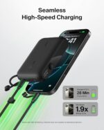 ⁦شاحن باور بانك 10000 مللي أمبير في الساعة من بيلكن، شاحن محمول رفيع مزود بمنفذي USB-C، مع عرض رقمي للبطارية، شحن 20 واط لآيفون سلسلة 16 و15 وسامسونج جالاكسي S25 وS24 وبكسل 9 واي باد وغيرها، أسود⁩ - الصورة ⁦6⁩