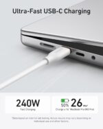 ⁦كابل شحن USB C بقدرة 240 وات 91 سم لشحن سريع لسلسلة آيفون 16 وماك بوك برو 2020 والمزيد USB 2.0 من انكر( لون أبيض سحابي)⁩ - الصورة ⁦4⁩