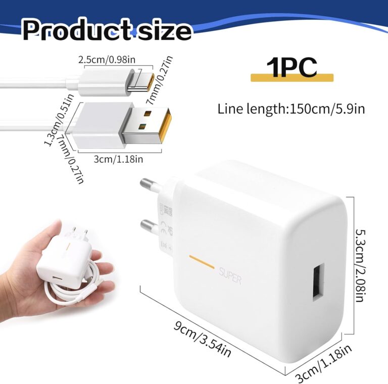 شاحن سريع 65 وات لموبايل أوبو سوبرفوك، مع كابل USB نوع C بطول 1.5 م، متوافق مع فايند X7/X6/X5/X3/X2 برو رينو 11/10/8/7/6، A96/A94/A77، شحن USB نوع C