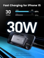 ⁦يوجرين باور بانك 30 واط 10000mAh، شاحن محمول USB C سريع الشحن مع كيبل 0.5 متر 60 واط، شاشة رقمية، بطارية خارجية محمولة متوافقة مع جالكسي S24 S23، ايفون 15 14، ايباد، ال جي، اسود⁩ - الصورة ⁦2⁩