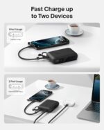 ⁦شاحن باور بانك 10000 مللي أمبير في الساعة من بيلكن، شاحن محمول رفيع مزود بمنفذي USB-C، مع عرض رقمي للبطارية، شحن 20 واط لآيفون سلسلة 16 و15 وسامسونج جالاكسي S25 وS24 وبكسل 9 واي باد وغيرها، أسود⁩ - الصورة ⁦7⁩