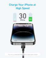 ⁦كابل USB نوع C 322 إلى لايتنينج [بطول 90 سم، معتمد من MFi] باورلاين II لأجهزة آيفون 15، 15 برو، 14 برو ماكس، 14، 13، X، XS، XR، 8 بلس، ايربودز برو، باللون الأسود من انكر⁩ - الصورة ⁦3⁩