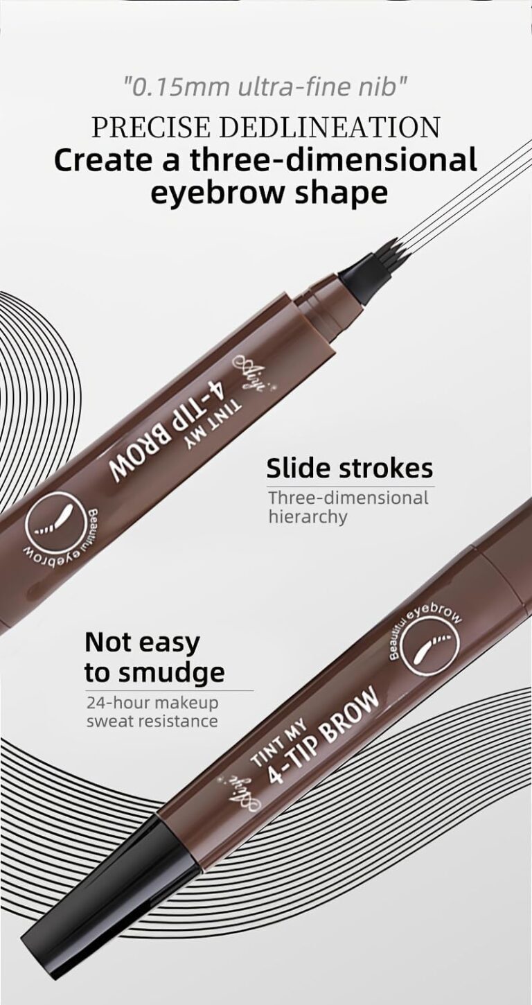 mysouqeg | 1 pcs - 4-Tip Brow Tint Pen, Four-Prong Eyebrow Pencil, 0.15mm Ultra-Fine Nib, 3D Natural Look, Smudge-Proof, 24-Hour Sweat Resistance - Gray Brown 1 Pcs