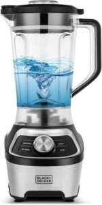 ⁦خلاط عالي السرعة بمحرك 1200W، برطمان 1.85L خالي من بيسفينول أ وكوب سفر 500ml، 20000 RPM و6 شفرات فولاذ مقاوم للصدأ، إعدادات مسبقة لعصائر وسحق ثلج، سرعة متغيرة، أسود/فضي - BXH1200-B5 من بلاك اند ديكر⁩ - الصورة ⁦4⁩