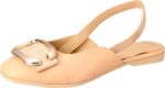 Leather x Suede square toe flat classic slingbacks with a matching buckle