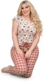 ⁦بيجامة حريمي قطن ليكرا بيور (Pure Cotton) قطعتين، تصميم مريح وأنيق للمنزل من سندس (Sondos Homewear) - كود 5023 - تلبيس من 60 حتى 90 كجم.⁩ - الصورة ⁦3⁩