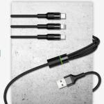 ⁦كابل شحن متعدد فار-ني 3 في 1 من علي طايع مع وصلات USB إلى Micro، وUSB نوع C، ومنفذ لايتنينج، متوافق مع أوبو، وفيفو، وشاومي، وسامسونج، وآيفون، واي باد برو وشحن السيارة، من مارش باور، بطول 1 متر⁩ - الصورة ⁦8⁩