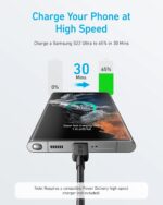 ⁦كابل USB-C بتقنية شحن سريع بي دي PD قدرة 60 وات لأجهزة ابل ماك بوك اي باد برو 2020 سامسونج جالاكسي بيكسل من أنكر (322) (طول 0.9 متر، أسود)⁩ - الصورة ⁦2⁩