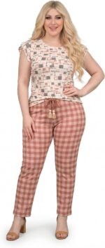 بيجامة حريمي قطن ليكرا بيور (Pure Cotton) قطعتين، تصميم مريح وأنيق للمنزل من سندس (Sondos Homewear) - كود 5023 - تلبيس من 60 حتى 90 كجم.