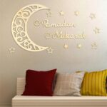 ⁦ديكور حائط خشبي بتصميم هلال ونجوم لديكور رمضان والعيد مع عبارة «Ramadan Mubarak» من ياليكوب، 15 قطعة، ديكور منزلي للوازم حفلات رمضان (تصميم خشبي)⁩ - الصورة ⁦4⁩