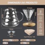 ⁦فلتر V60، مصفاة V60، اداة تقطير القهوة مصنوعة من الزجاج، طقم ماكينة تحضير القهوة V60-02، اداة صب ومصفاة قهوة بنظام V60 02، قهوة مناسبة لـ1 الى 3 اشخاص، 600 مل⁩ - الصورة ⁦4⁩