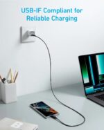 ⁦كابل USB-C بتقنية شحن سريع بي دي PD قدرة 60 وات لأجهزة ابل ماك بوك اي باد برو 2020 سامسونج جالاكسي بيكسل من أنكر (322) (طول 0.9 متر، أسود)⁩ - الصورة ⁦3⁩