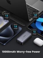 ⁦يوجرين باور بانك 30 واط 10000mAh، شاحن محمول USB C سريع الشحن مع كيبل 0.5 متر 60 واط، شاشة رقمية، بطارية خارجية محمولة متوافقة مع جالكسي S24 S23، ايفون 15 14، ايباد، ال جي، اسود⁩ - الصورة ⁦7⁩