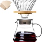 فلتر V60، مصفاة V60، اداة تقطير القهوة مصنوعة من الزجاج، طقم ماكينة تحضير القهوة V60-02، اداة صب ومصفاة قهوة بنظام V60 02، قهوة مناسبة لـ1 الى 3 اشخاص، 600 مل