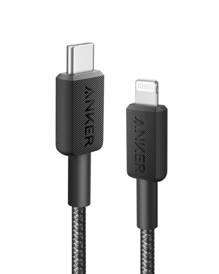 كابل USB نوع C 322 إلى لايتنينج [بطول 90 سم، معتمد من MFi] باورلاين II لأجهزة آيفون 15، 15 برو، 14 برو ماكس، 14، 13، X، XS، XR، 8 بلس، ايربودز برو، باللون الأسود من انكر