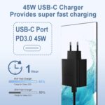 ⁦شاحن USB نوع C بقدرة 45 وات بتقنية الشحن السريع 2.0 متوافق مع أجهزة سامسونج جالاكسي (S23، S23 الترا، S22، نوت 20 الترا وغيرها)، بتقنية PPS وPD 3.0، يأتي مع كابل شحن نوع C بقدرة 5 أمبير وطول 2 متر⁩ - الصورة ⁦2⁩