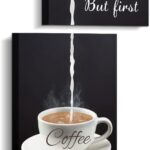 تابلوه حائط فني لركن القهوة من قماش كانفس عصري بتصميم كوب قهوة وعبارة كمنتج ديكور المنزل والمطبخ وغرفة الطعام، أسود