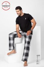 ⁦فيرمون طقم بيجامة كاروهات للرجال، لون اسود، مقاس XXX-Lage⁩ - الصورة ⁦2⁩
