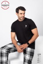 ⁦فيرمون طقم بيجامة كاروهات للرجال، لون اسود، مقاس XXX-Lage⁩ - الصورة ⁦4⁩