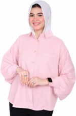 شميز حريمى اوفر سايز خامة كتان- لون روز