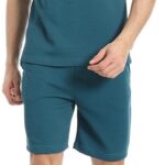 Red Circle Mens Teal Blue Turn Down Collar Zipped T-Shirt And Shorts Set T-Shirt and Shorts Set