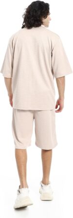 ⁦Red Circle Mens Regular Fit Pique Beige Shirt And Shorts Set Regular Fit Pique Beige Shirt and Shorts Set⁩ - الصورة ⁦3⁩