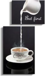 ⁦تابلوه حائط فني لركن القهوة من قماش كانفس عصري بتصميم كوب قهوة وعبارة كمنتج ديكور المنزل والمطبخ وغرفة الطعام، أسود⁩ - الصورة ⁦4⁩