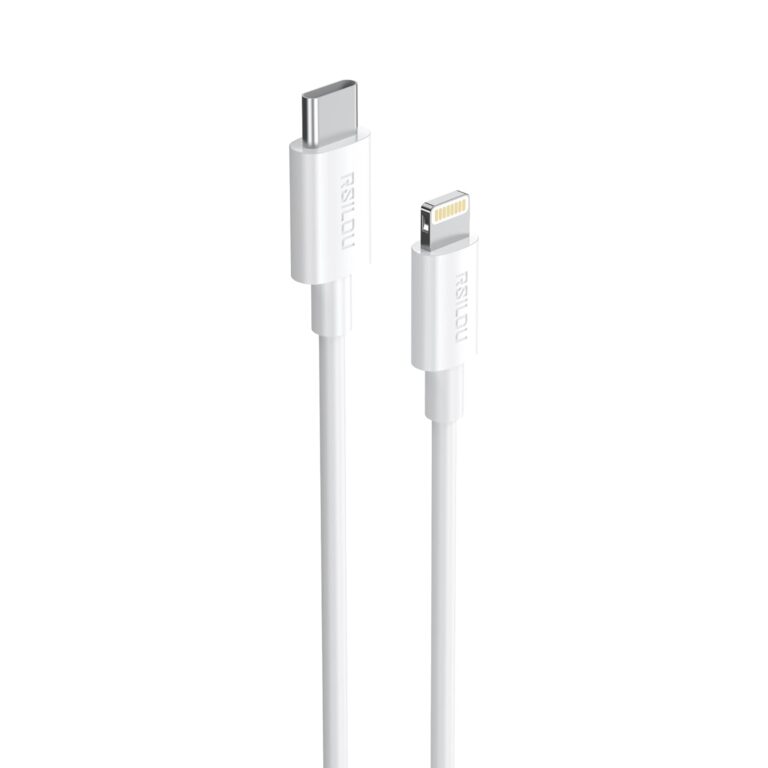 كابل شحن سريع من لايتنينج إلى USB بنوع سي بقوة 30W، متانة عالية ومرونة لنقل البيانات بطول 2 م، أسلاك نحاس بسرعة نقل بيانات 480 Mbps مقاوم للتشابك والالتفاف بلون أبيض من رسيلو