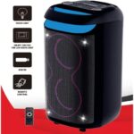 بلاتينيوم AH-8750 - مكبر صوت بلوتوث متنقل مع مكبري صوت مزدوجين مقاس 8 بوصات، وإضاءة LED، وميكروفون سلكي - 60 واط RMS