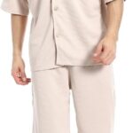 Red Circle Mens Regular Fit Pique Beige Shirt And Shorts Set Regular Fit Pique Beige Shirt and Shorts Set