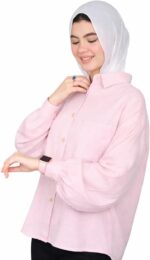⁦شميز حريمى اوفر سايز خامة كتان- لون روز⁩ - الصورة ⁦2⁩
