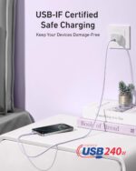 ⁦انكر كيبل نانو USB C، سلك مضفر مرن متعدد الالوان 240 واط، شاحن سريع من النوع C لايفون 17 سيريز وماك بوك برو والمزيد (ارجواني، 3 قدم)⁩ - الصورة ⁦5⁩