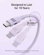 ⁦انكر كيبل نانو USB C، سلك مضفر مرن متعدد الالوان 240 واط، شاحن سريع من النوع C لايفون 17 سيريز وماك بوك برو والمزيد (ارجواني، 3 قدم)⁩ - الصورة ⁦4⁩