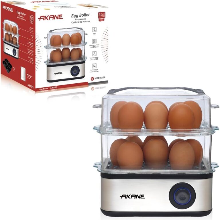 AKANE Egg Boiler 500W A.80073 – Two-Layer Electric Egg Cooker with One-Touch Operation, Overheat Protection, Large Capacity, Fast Boiling, Compact Kitchen Appliance