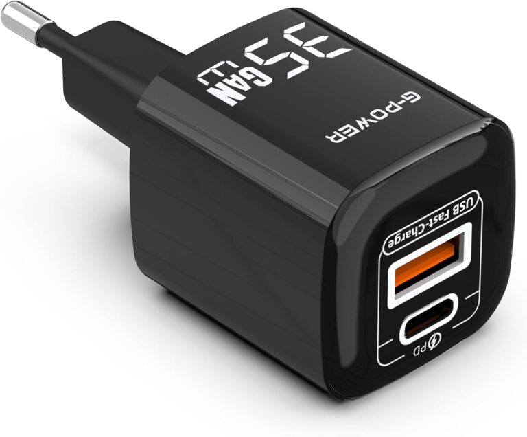 شاحن USB مزدوج 35 وات من جي باور، (USB-A وUSB-C) كوالكوم للشحن السريع 3.0 متوافق مع آيفون 14/14 بلس/14 برو/14 برو ماكس/13 وجالاكسي وبيكسل 4/3 واي باد - لون أسود - GP-C21