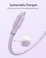 ⁦انكر كيبل نانو USB C، سلك مضفر مرن متعدد الالوان 240 واط، شاحن سريع من النوع C لايفون 17 سيريز وماك بوك برو والمزيد (ارجواني، 3 قدم)⁩ - الصورة ⁦3⁩