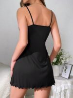 ⁦قميص نوم مطبوع بحمالات رفيعة (مقاس 2XL)، من مسيري، أسود⁩ - الصورة ⁦3⁩