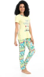 ⁦CAESAR Womens CAESAR Women's summer half-sleeves pajamas with chest prints CAESAR Women's summer half-sleeves pajamas with chest prints⁩ - الصورة ⁦2⁩