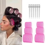 مجموعة بكرات شعر ذاتية الامساك من ديفاين مكونة من 12 قطعة مع 6 بكرات شعر 3 مقاسات (2 L و2 M و2 S) و6 مشابك شعر للشعر الطويل والقصير الكثيف