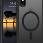 جراب حماية لموبايل آيفون XS ماكس من جاوباو متوافق مع ماج سيف، جراب مغناطيسي هجين شفاف غير لامع لحماية الكاميرا من الخلف مضاد للصدمات والخدوش لموبايل آيفون XS ماكس 6.5 بوصة، أسود