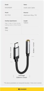 ⁦محول صوت USB C إلى 3.5 ملم، كابل سماعة رأس منفذ Aux أنثى عالي الدقة من النايلون لآيفون 16 برو ماكس، 15 برو ماكس/15 برو/15 بلس، جالاكسي S24/S223/S22 الترا، بيكسل، ومزيد من الأجهزة من نوع سي من ايساجر⁩ - الصورة ⁦9⁩