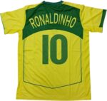 ⁦تيشرت كرة قدم كلاسيك مستوحى من منتخب البرازيل 2004 – رقم 10 بطباعة رونالدينيو – أصفر للكبار من الجنسين⁩ - الصورة ⁦2⁩
