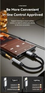 ⁦محول صوت USB C إلى 3.5 ملم، كابل سماعة رأس منفذ Aux أنثى عالي الدقة من النايلون لآيفون 16 برو ماكس، 15 برو ماكس/15 برو/15 بلس، جالاكسي S24/S223/S22 الترا، بيكسل، ومزيد من الأجهزة من نوع سي من ايساجر⁩ - الصورة ⁦5⁩