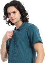 ⁦Red Circle Mens Teal Blue Turn Down Collar Zipped T-Shirt And Shorts Set T-Shirt and Shorts Set⁩ - الصورة ⁦4⁩