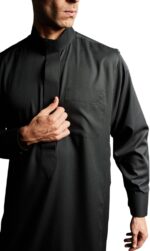 ⁦جلباب اساسي فاخر باكمام طويلة وياقة ماندرين للرجال - اسود⁩ - الصورة ⁦2⁩