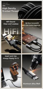 ⁦محول صوت USB C إلى 3.5 ملم، كابل سماعة رأس منفذ Aux أنثى عالي الدقة من النايلون لآيفون 16 برو ماكس، 15 برو ماكس/15 برو/15 بلس، جالاكسي S24/S223/S22 الترا، بيكسل، ومزيد من الأجهزة من نوع سي من ايساجر⁩ - الصورة ⁦3⁩