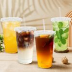 ⁦أكواب بلاستيكية شفافة مع أغطية وشفاطات، أكواب قهوة مثلجة للاستعمال مرة واحدة مع أغطية للمشروبات الباردة الجاهزة والعصائر السموذي والمشروبات المثلجة من لاموسي، 100 قطعة، 591 مل⁩ - الصورة ⁦5⁩