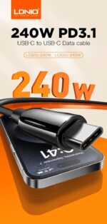⁦كابل من لدنيو بطول 2 متر نوع USB-C متوافق مع اللابتوب⁩ - الصورة ⁦3⁩