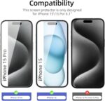 ⁦واقي شاشة من نيوسي لآيفون 15 (6.1 بوصة) مصنوع من الزجاج المقسى 3 قطع بصلابة 9H مقاوم للخدش وفائق الشفافية⁩ - الصورة ⁦2⁩