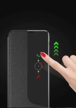 ⁦جراب موبايل من جلد صناعي بتصميم قابل للطي مع نافذة عرض أعمال متوافق مع موبايل سامسونج جالاكسي S23، ليس الجراب الأصلي، أسود⁩ - الصورة ⁦2⁩